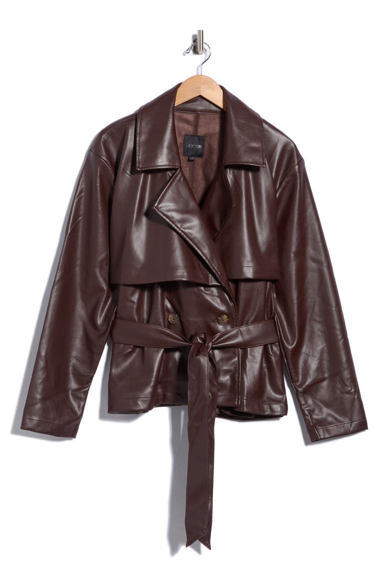 Faux Leather Cropped Trench Jacket, Alternate, color, GANACHE