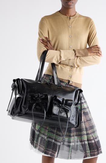 Multipocket Luxe Crinkle Leather Top Handle Bag