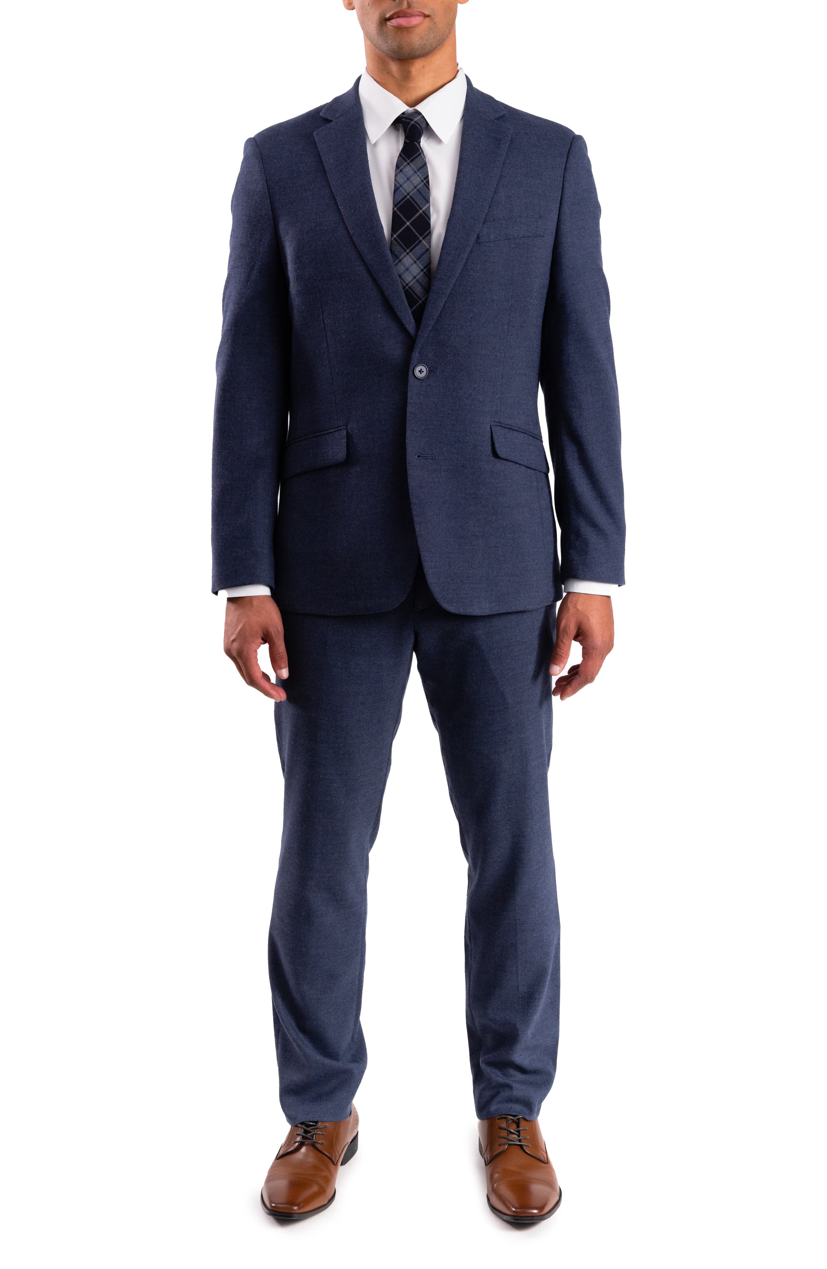SAVILE ROW CO Navy Donegal Twist Trim Fit Suit