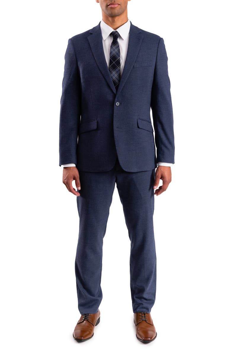 SAVILE ROW CO Navy Donegal Twist Trim Fit Suit, Main, color, Navy