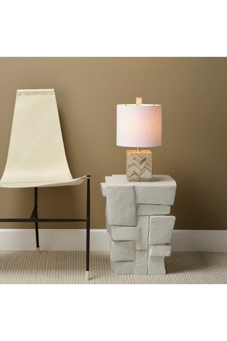 Garbo Mother of Pearl Table Lamp with Linen Shade, Blue, Alternate, color, Blue