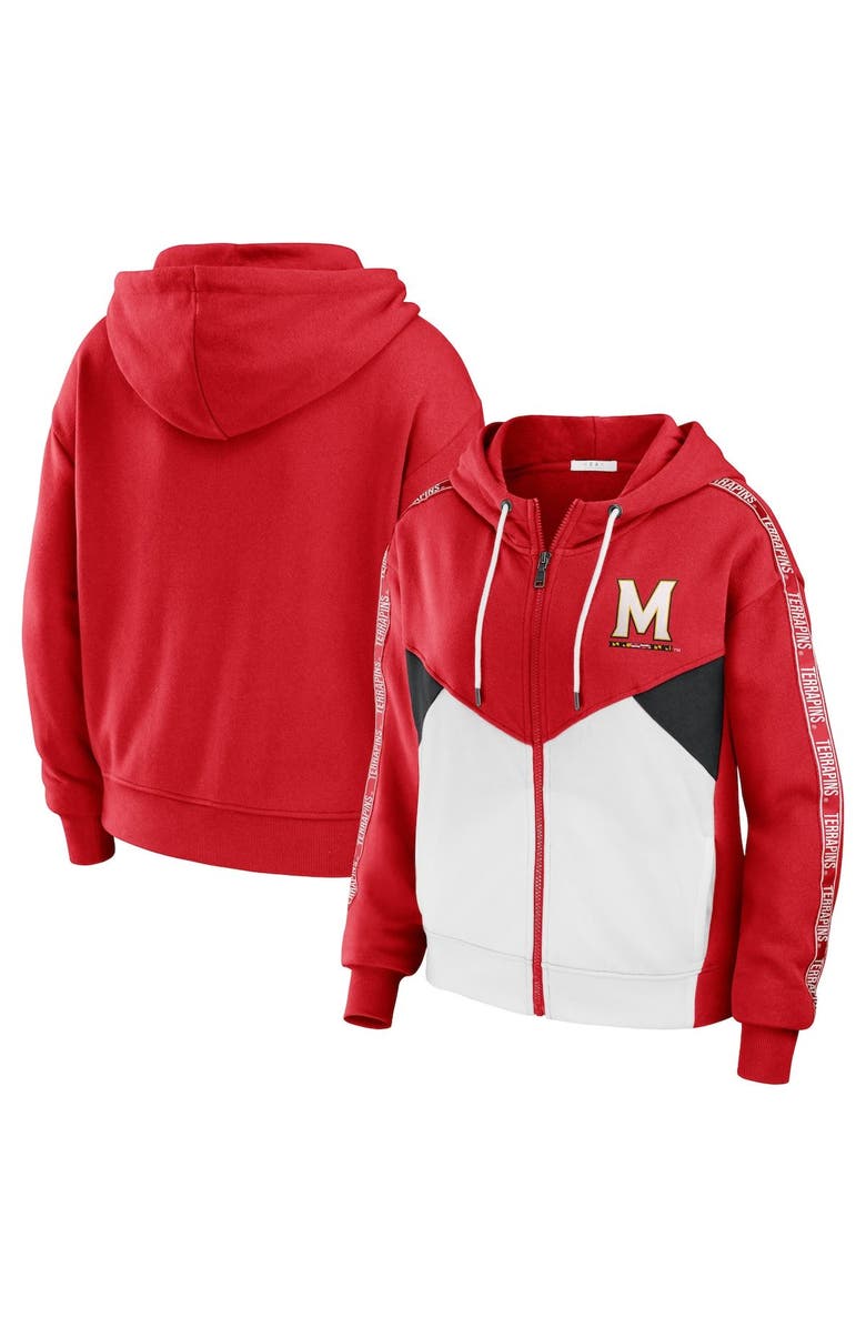 WEAR by Erin Andrews Women's WEAR by Erin Andrews Red Maryland Terrapins Colorblock Full-Zip Hoodie Jacket, Main, color,