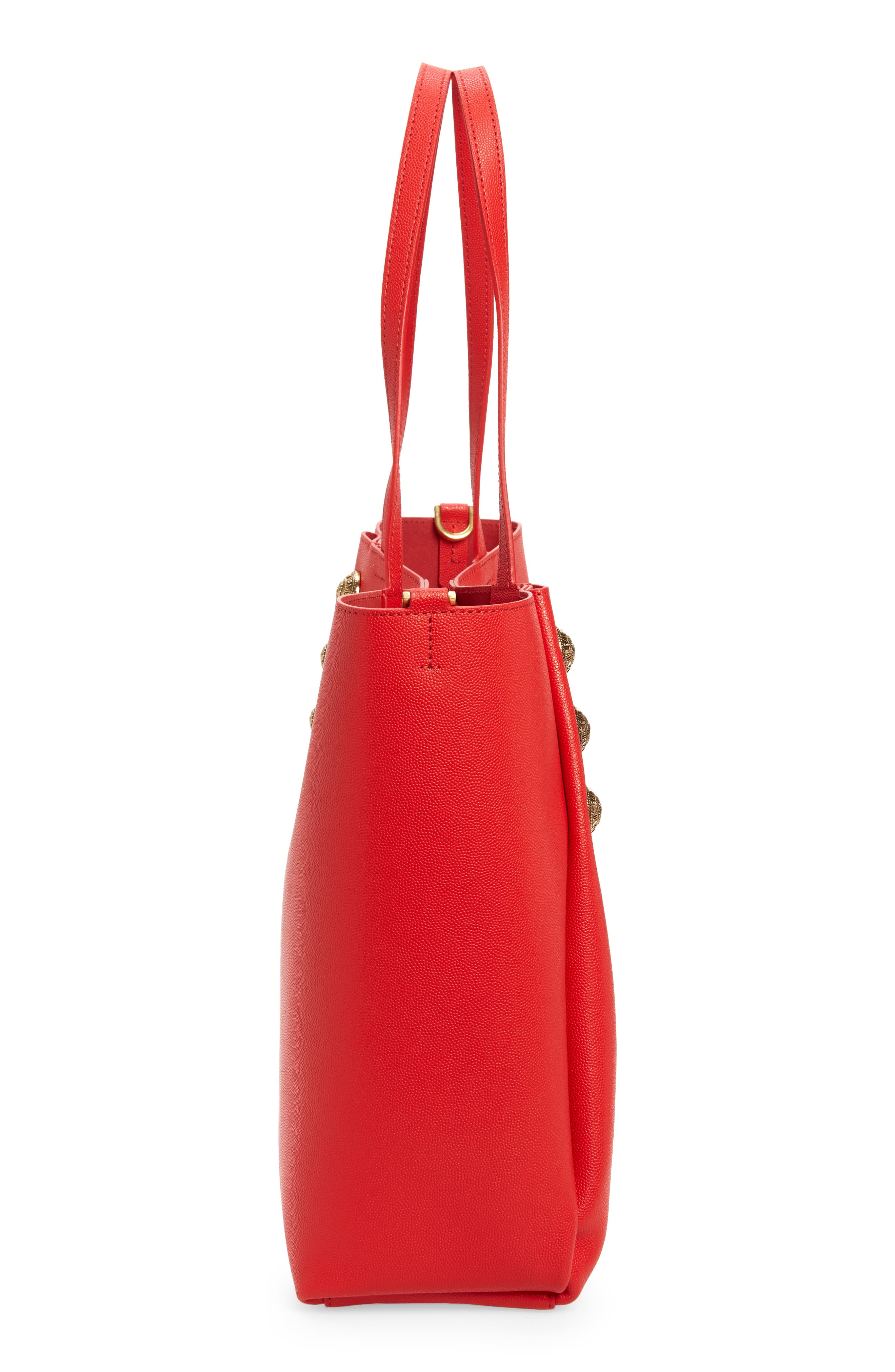 Balmain Emblem Crest Button Calfskin Shopper, Alternate, color, 3Kb Bright Red