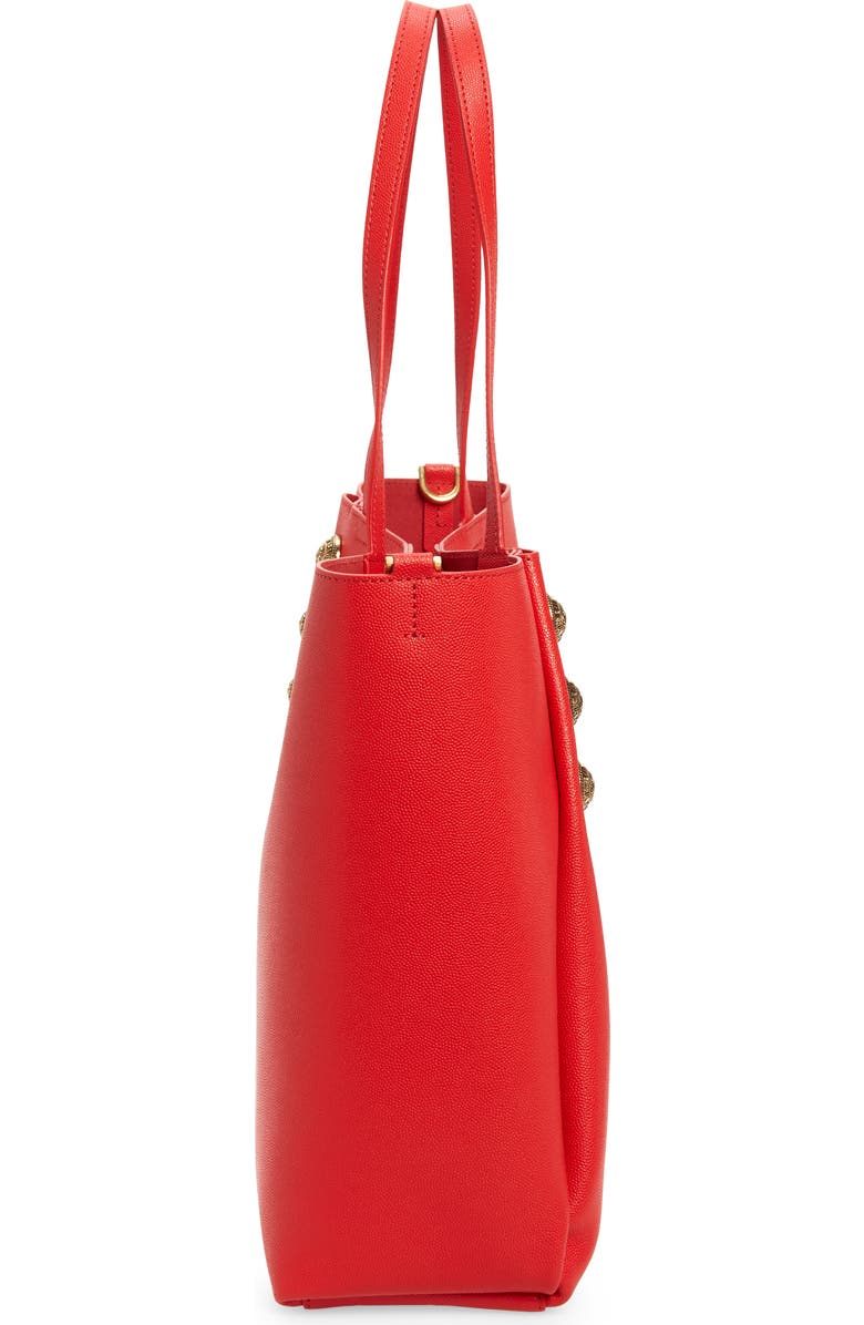 Balmain Emblem Crest Button Calfskin Shopper, Alternate, color, 3Kb Bright Red