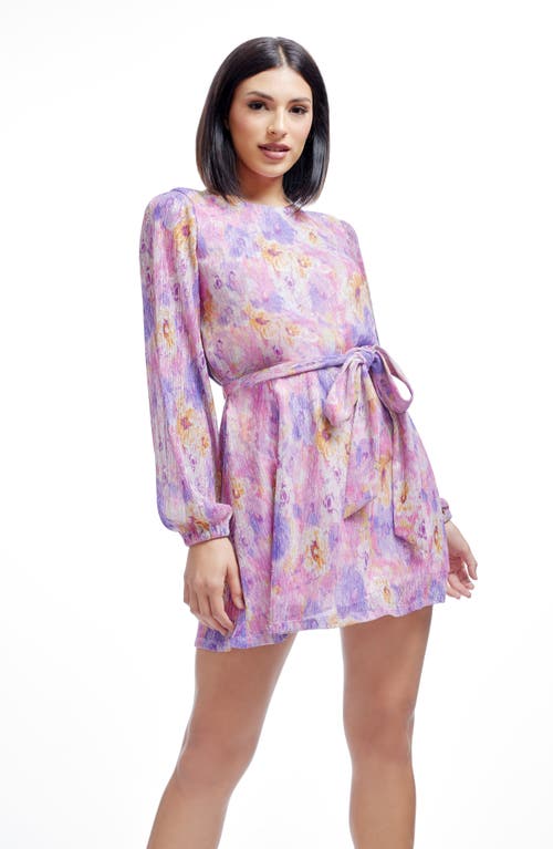 DRESS THE POPULATION DRESS THE POPULATION KIRSI METALLIC FLORAL LONG SLEEVE COCKTAIL MINIDRESS
