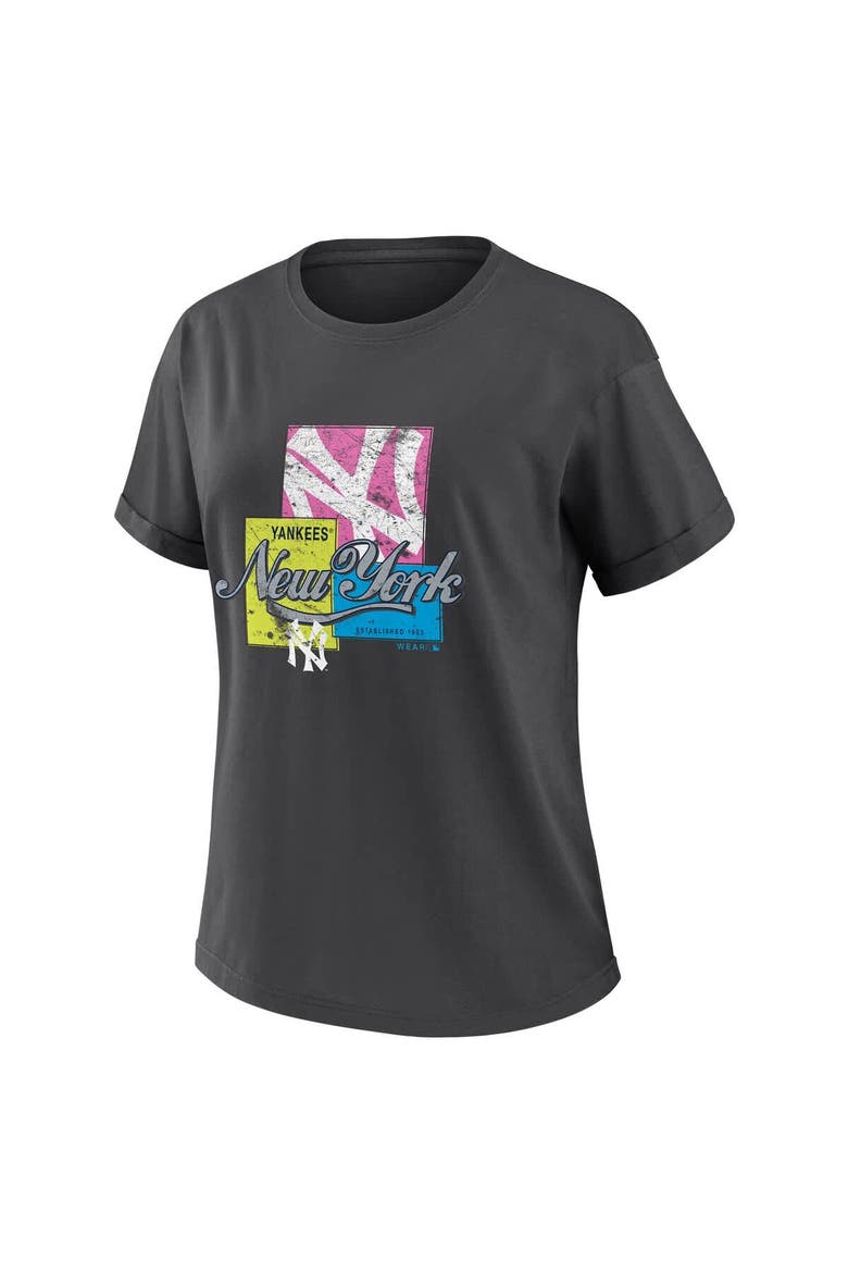 Women's WEAR by Erin Andrews Charcoal New York Yankees Domestic Box Color Boyfriend T-Shirt, Alternate, color, Charcoal
