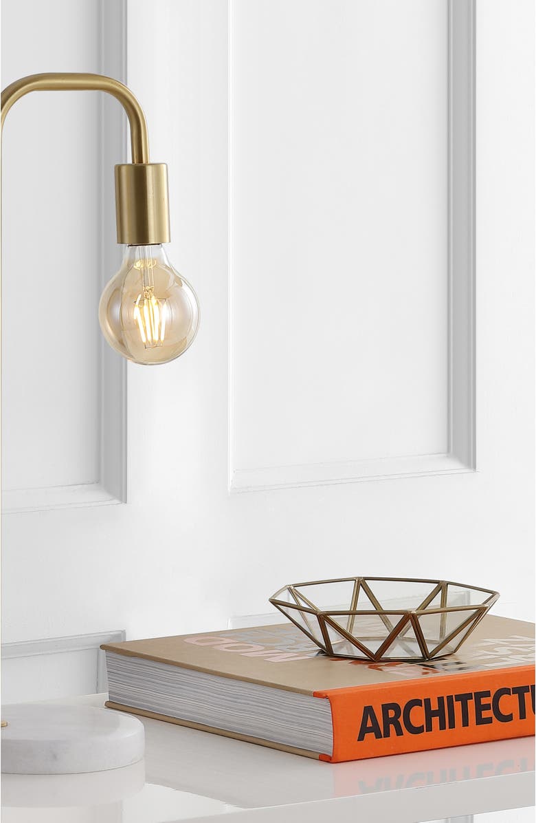 JONATHAN Y Axel 20.5" Minimalist Glam Gold Pipe Metal/Marble LED Table Lamp, Brass Gold, Alternate, color, Brass Gold/White