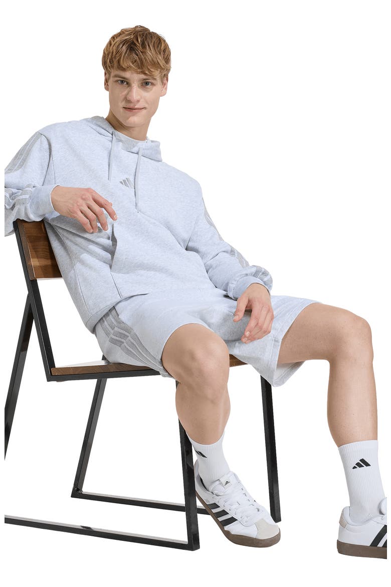 Essentials 3-Stripes Fleece Shorts, Alternate, color, LIGHT GREY / MEDIUM GREY