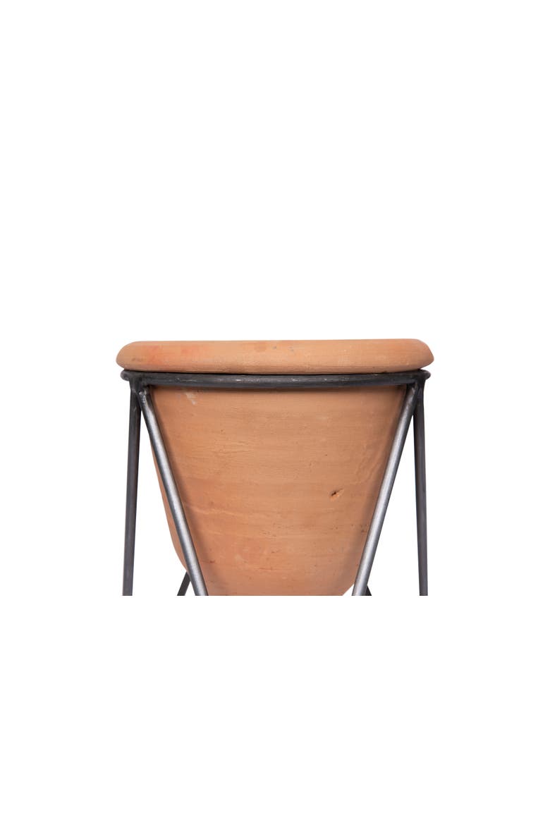 Terracotta Pot with Metal Stand, Alternate, color, Orange