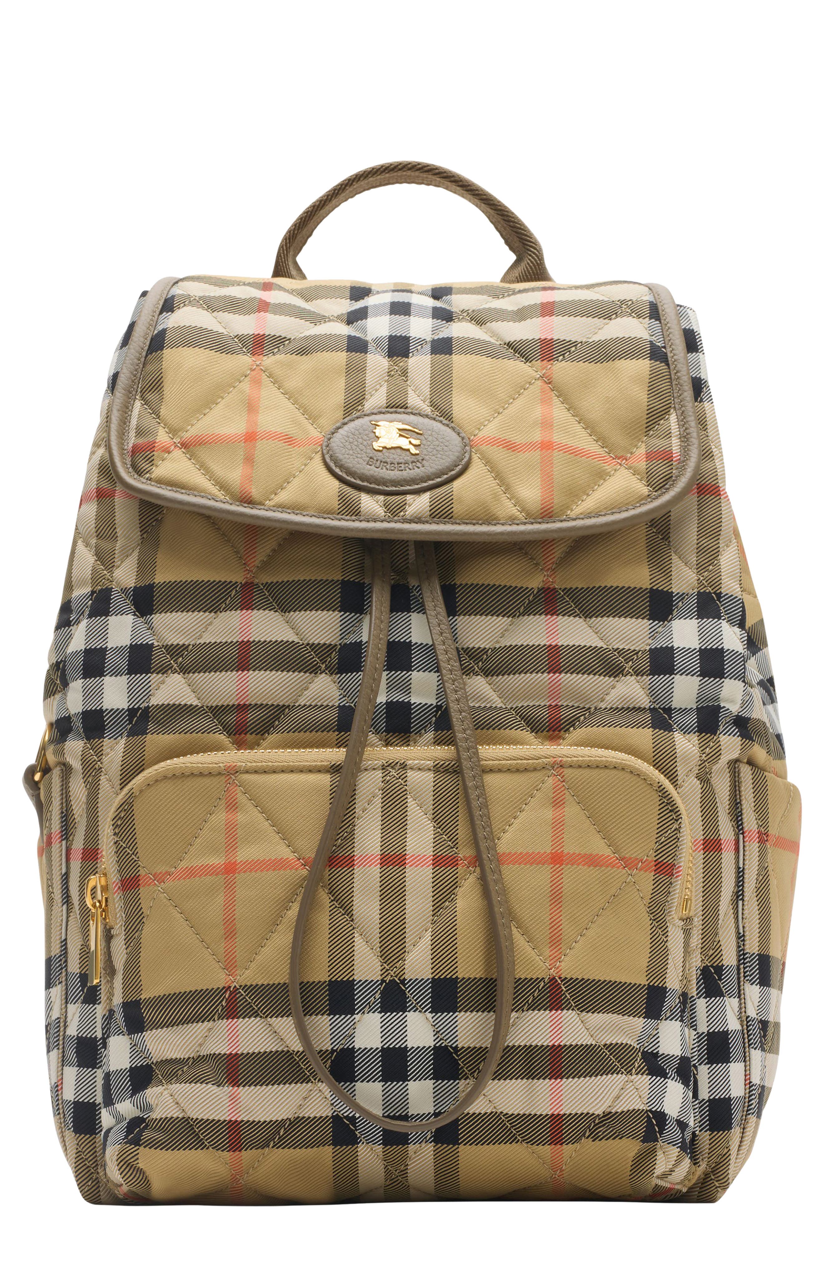 Burberry Horseshoe Check Corduroy Backpack, Main, color, Sand