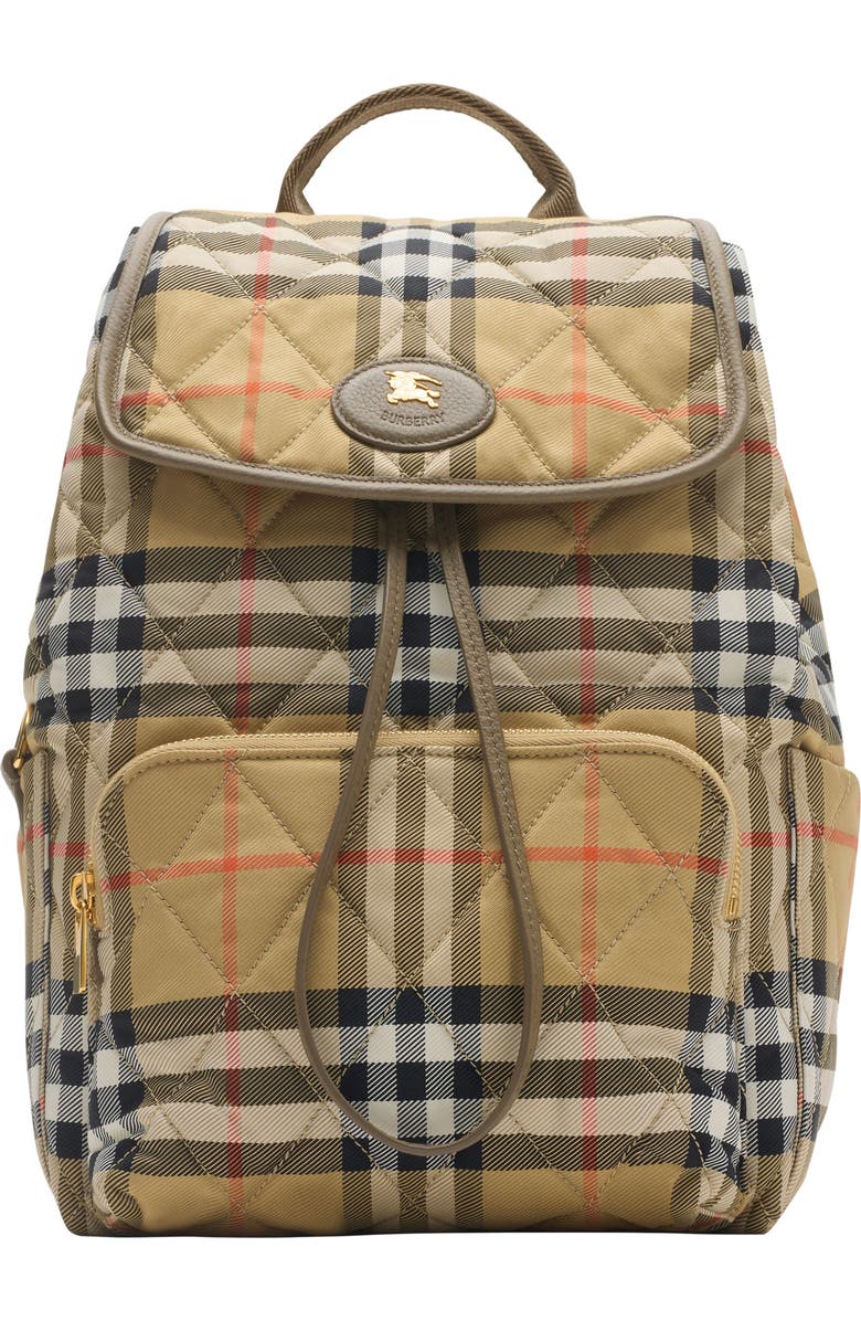 Burberry Horseshoe Check Corduroy Backpack, Main, color, Sand