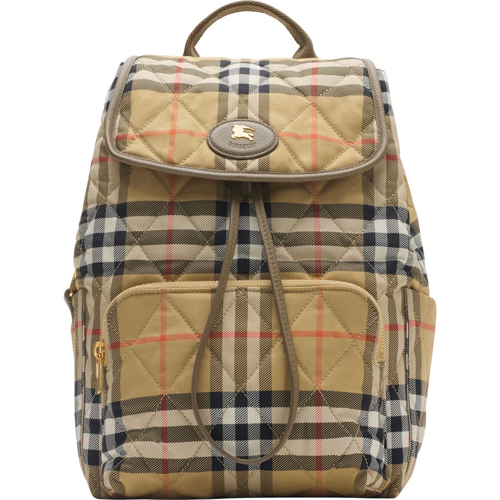 Burberry Womens Sand Horseshoe Check Woven Backpack In Neutral