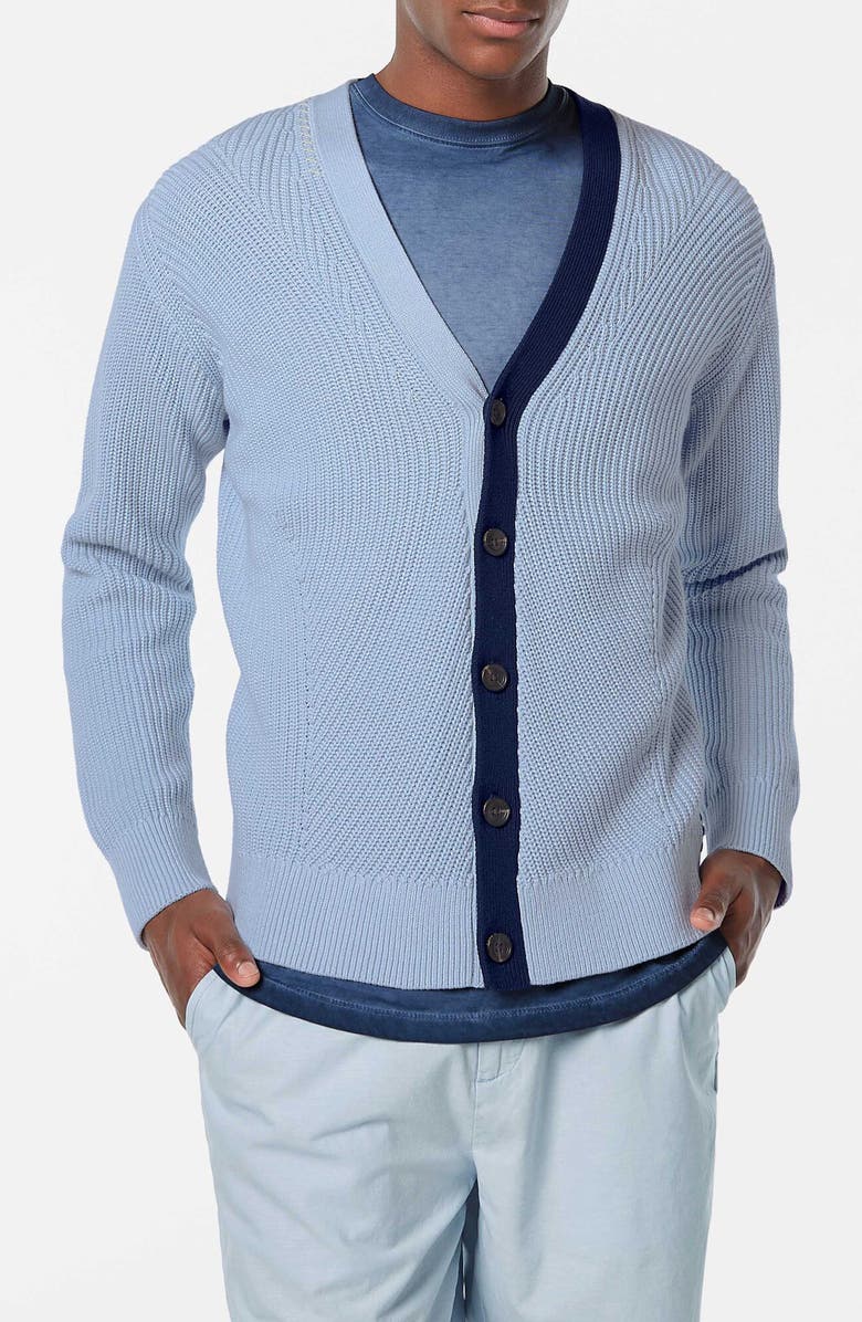 Scotch & Soda Structured Dropped Shoulder Cotton Cardigan, Main, color, Shirting Blue