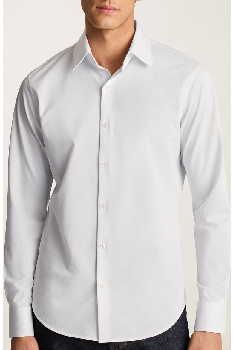 Tech Solid White Performance Cotton Blend Piqué Button-Up Shirt, Main, color, BIRDS EYE TEXTURE V2 C4