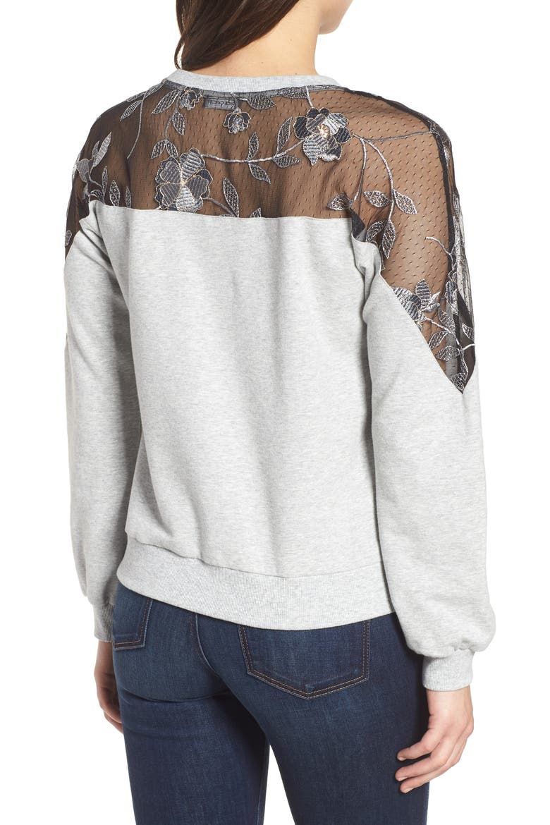 Embroidered Swiss Dot Panel Sweatshirt, Alternate, color, GREY HEATHER