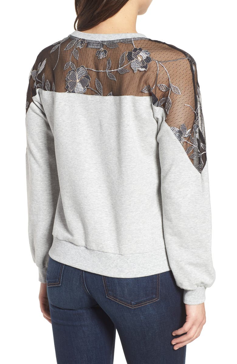 Vince Camuto Embroidered Swiss Dot Panel Sweatshirt, Alternate, color,