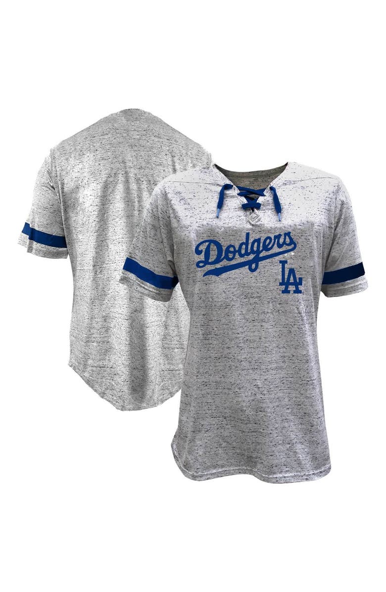 PROFILE Women's Profile Heather Gray Los Angeles Dodgers Lace-Up Fleck T-Shirt, Main, color,