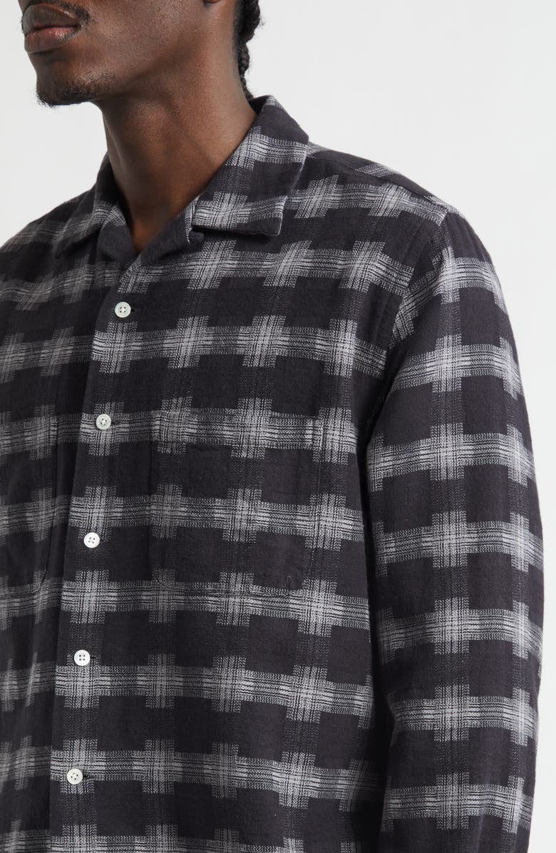 BEAMS Open Collar Brushed Plaid Flannel Button-Up Shirt, Alternate, color, Black