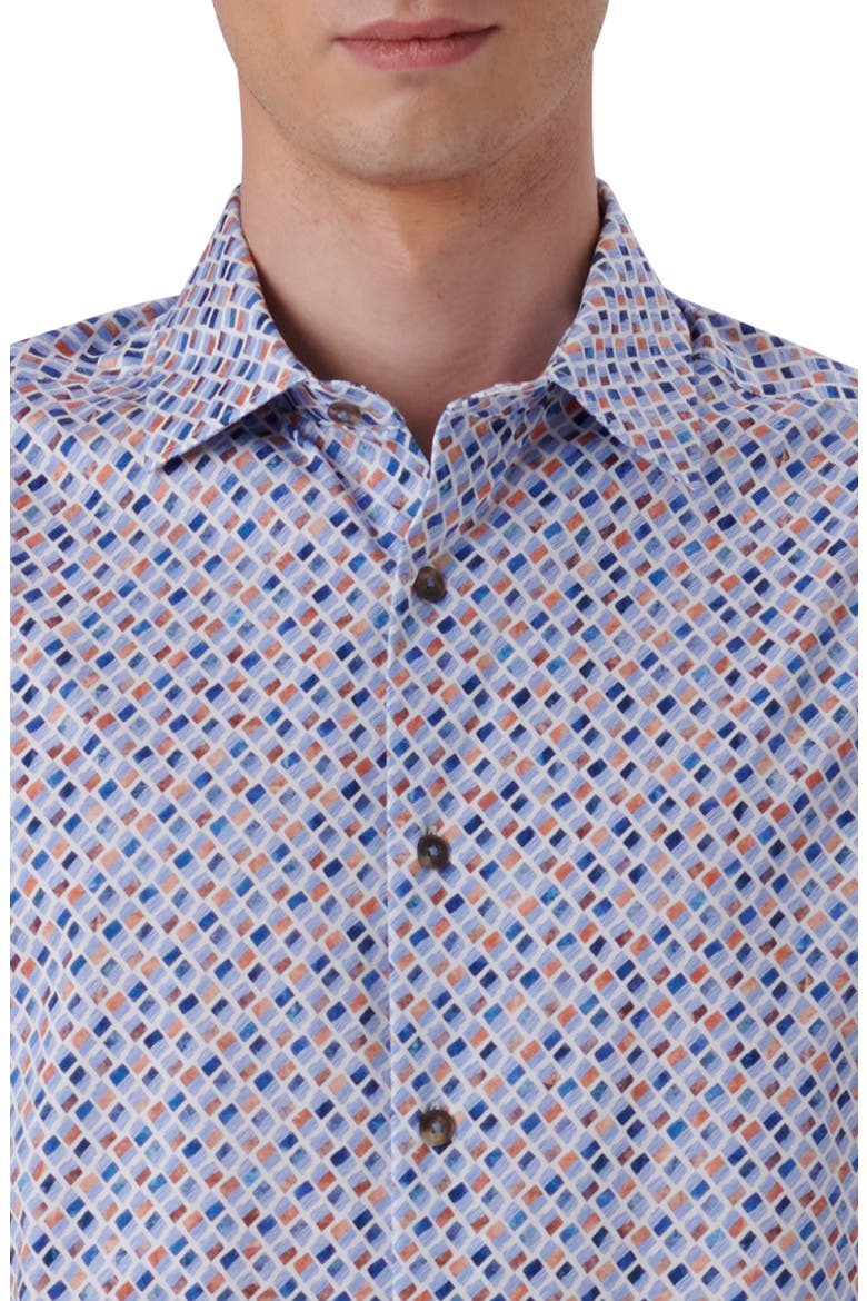 OoohCotton® Geo Print Short Sleeve Button-Up Shirt, Alternate, color, TOBACCO