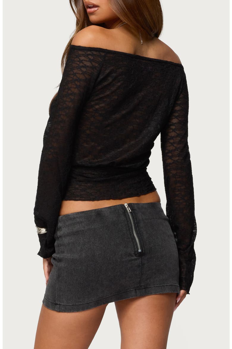 Alef Off the Shoulder Long Sleeve Sheer Lace Top, Alternate, color, BLACK