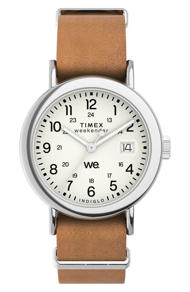 Timex<sup>®</sup> Weekender Leather Strap Watch, 37mm, Main, color, 