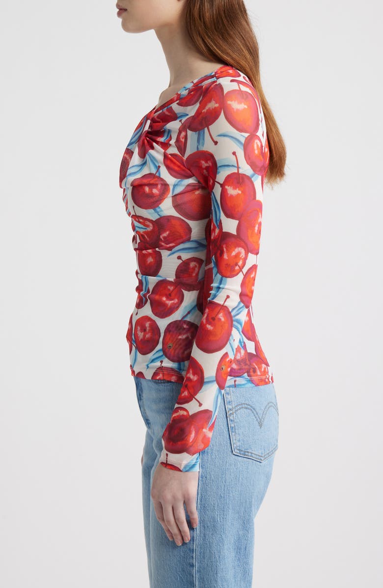 FARM Rio Cheery Tulle Long Sleeve Top, Alternate, color, Red Multi