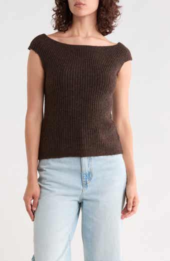 Off the Shoulder Ribbed Sweater Top