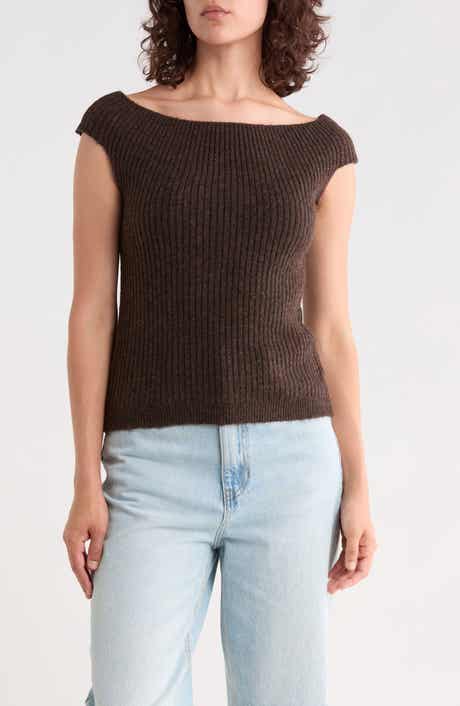 Off the Shoulder Ribbed Sweater Top