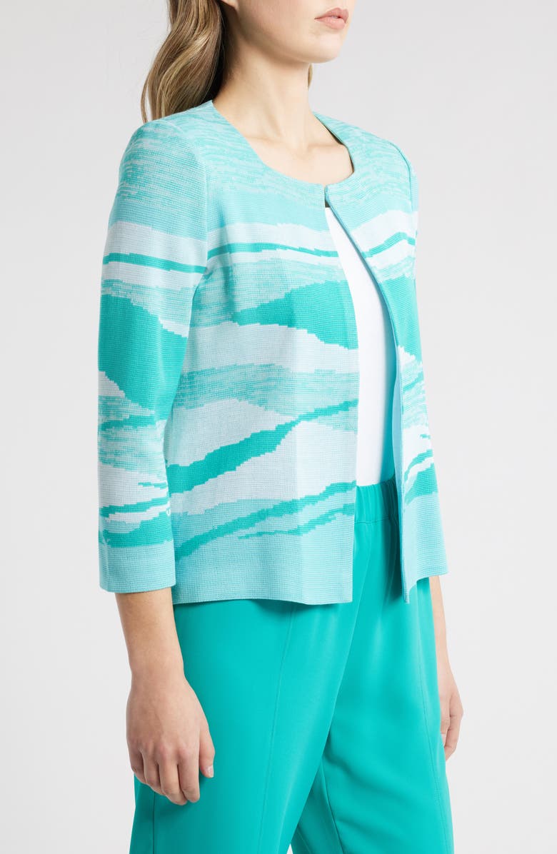 Ming Wang Heritage Fit Jacquard Knit Jacket, Alternate, color, Emerald Awe/ Calypso Blue