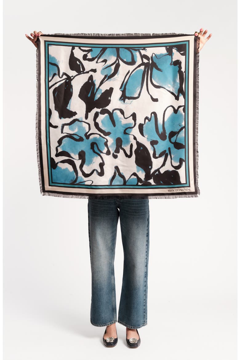 Abstract Meadow Silk Square Scarf, Main, color, TEAL OYSTER