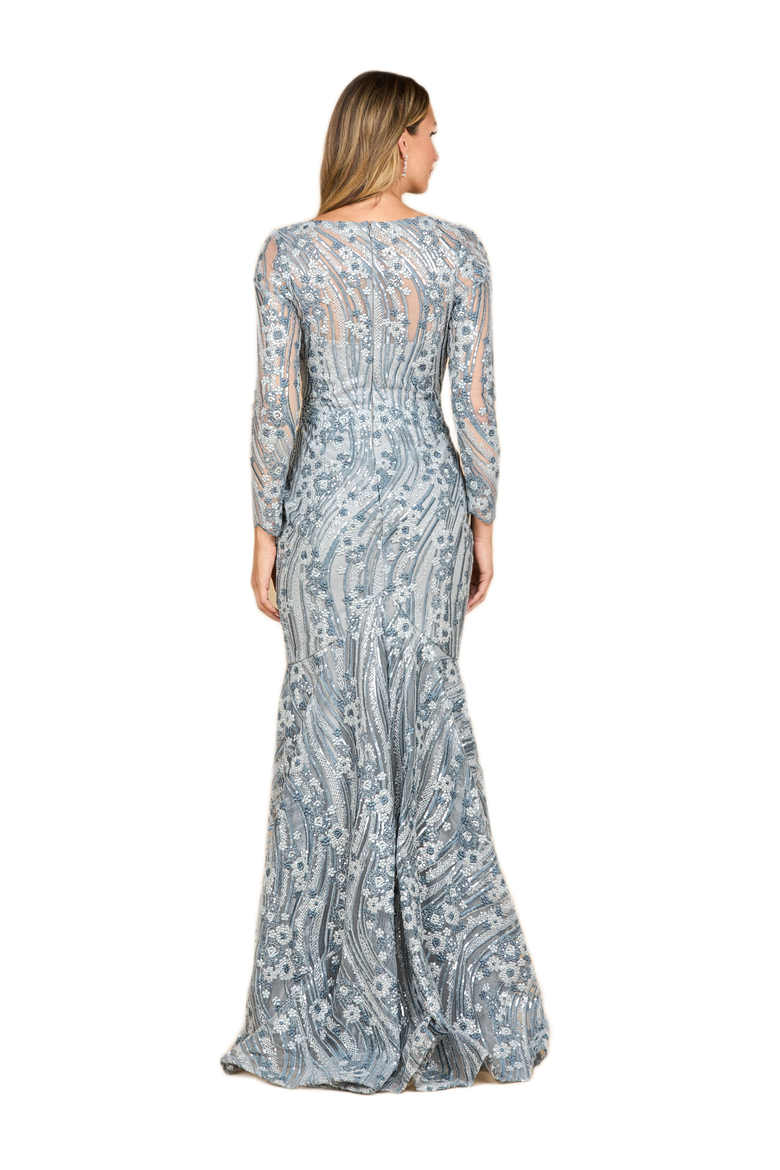 Mermaid, Long Sleeve Gown, Alternate, color, Slate