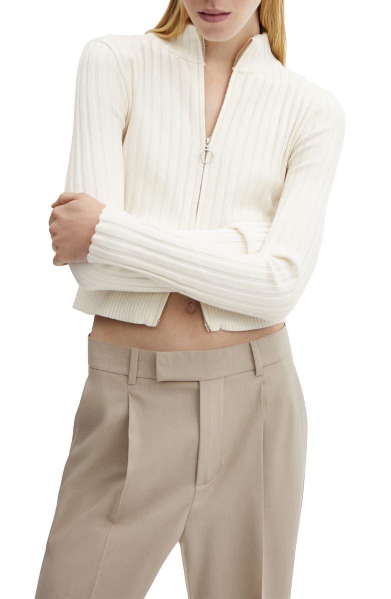 MANGO Zip Front Rib Crop Cardigan, Main, color, 
