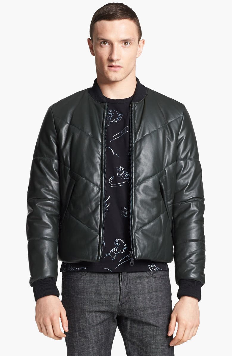 KENZO Quilted Leather Bomber Jacket, Main, color, 