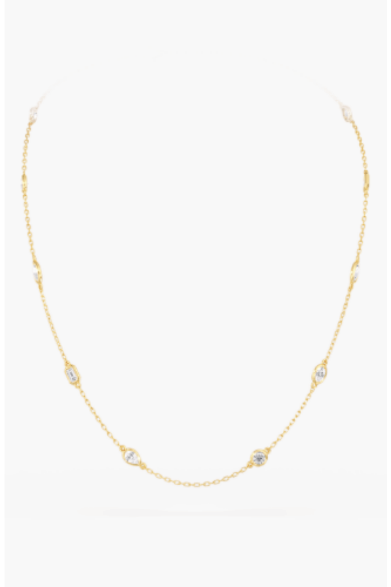 Multi Shape Bezel Station Lab Diamond Necklace in 14K, Main, color, Yellow Gold