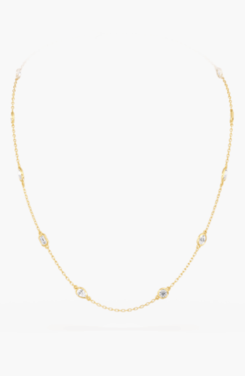 Multi Shape Bezel Station Lab Diamond Necklace in 14K