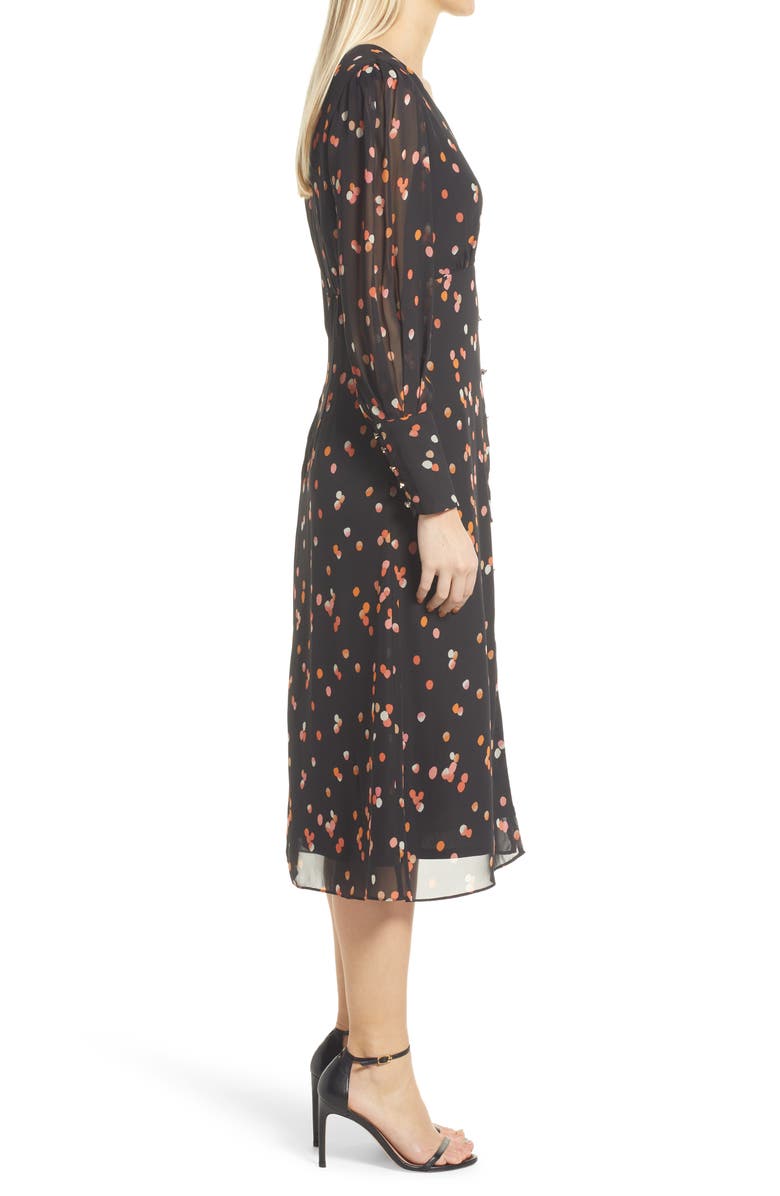 Julia Jordan Dot Long Sleeve Chiffon Midi Dress, Alternate, color,