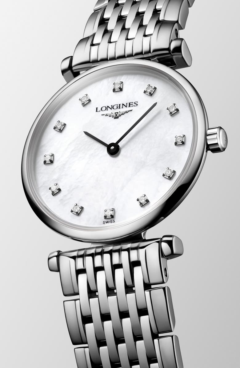 Longines La Grande Classique Diamond Bracelet Watch, 24mm, Alternate, color, Silver/ White