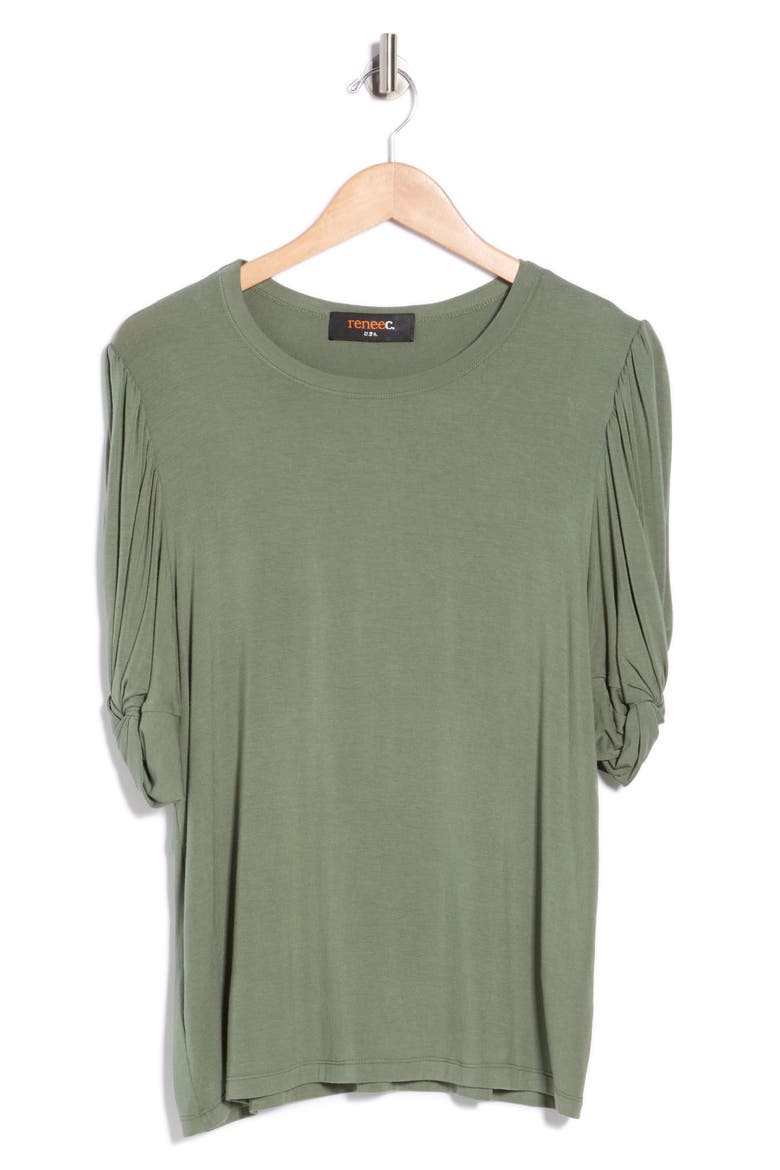 Ruched Sleeve Top, Alternate, color, SAGE