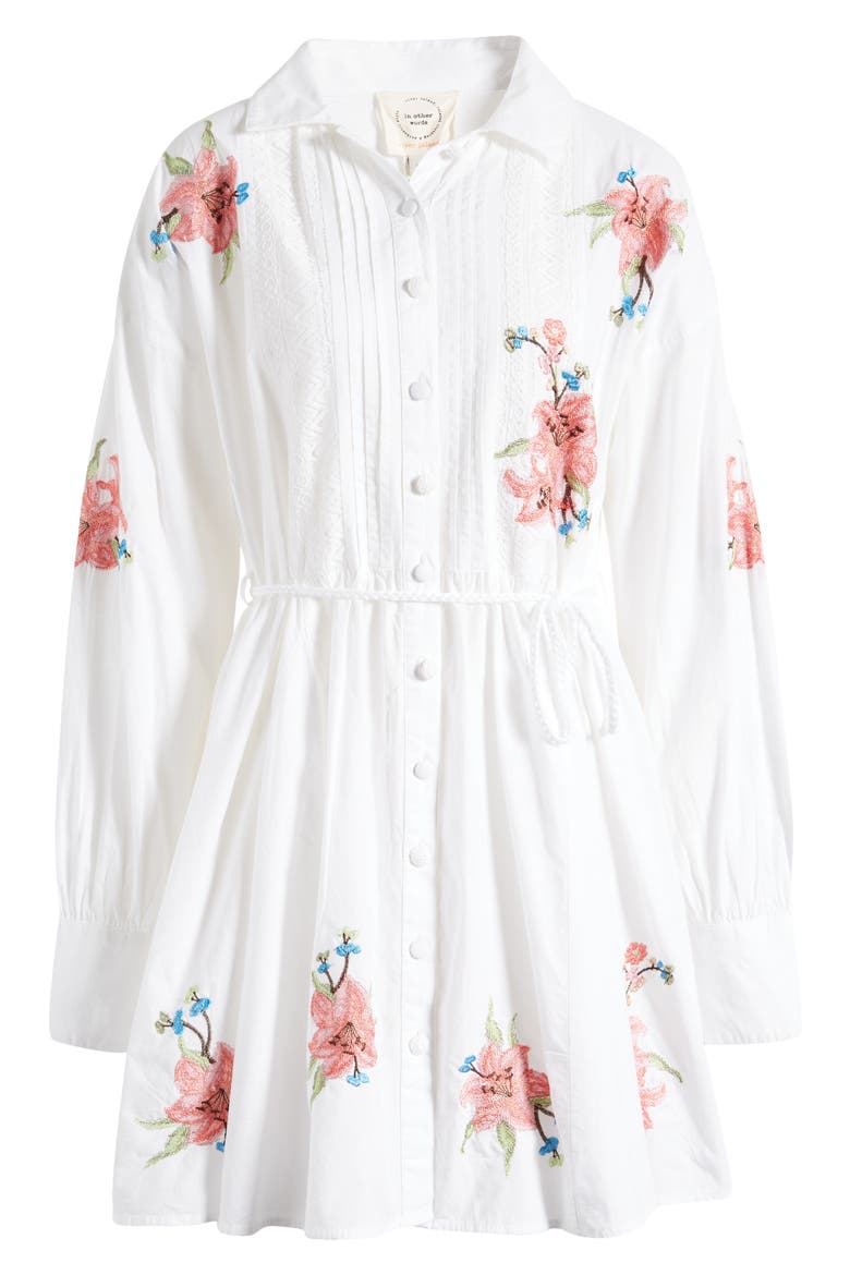 Craft Floral Embroidered Long Sleeve Belted Shirtdress, Alternate, color, WHITE