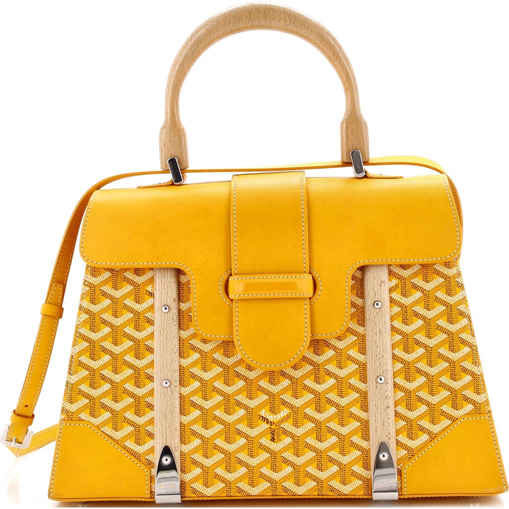 Pre-owned Goyard Goyard Saigon Top Handle Bag Coated Canvas With Leather Mm In Yellow