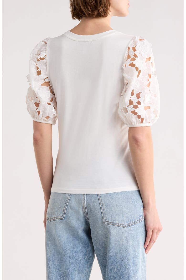 Mixed Media 3D Floral Sleeve Top, Alternate, color, WHITE