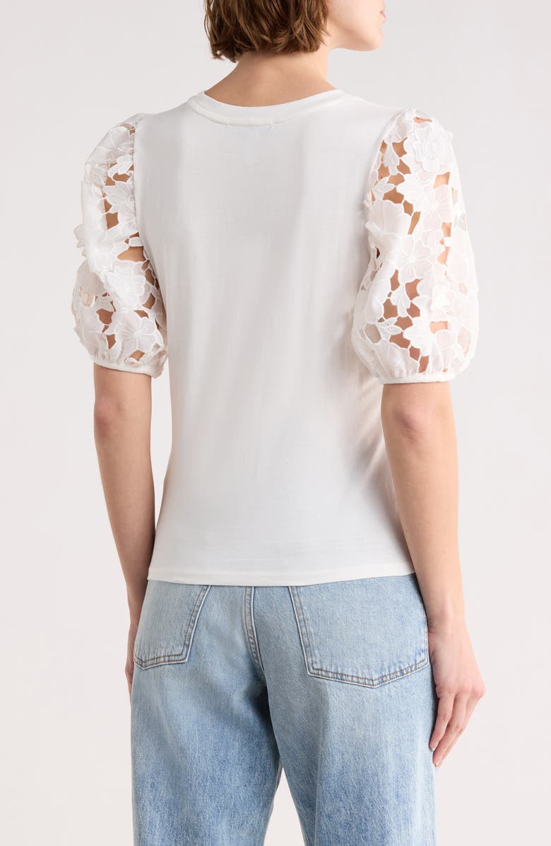 Ellen Tracy Mixed Media 3D Floral Sleeve Top, Alternate, color, White