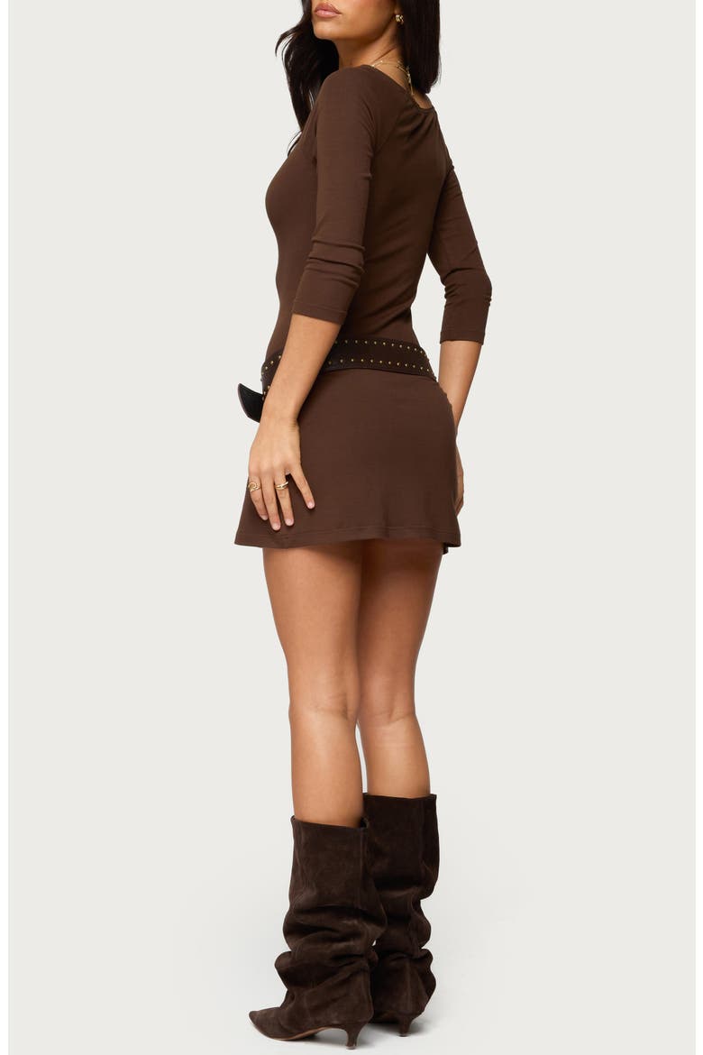 Jadey Boat Neck Minidress, Alternate, color, BROWN