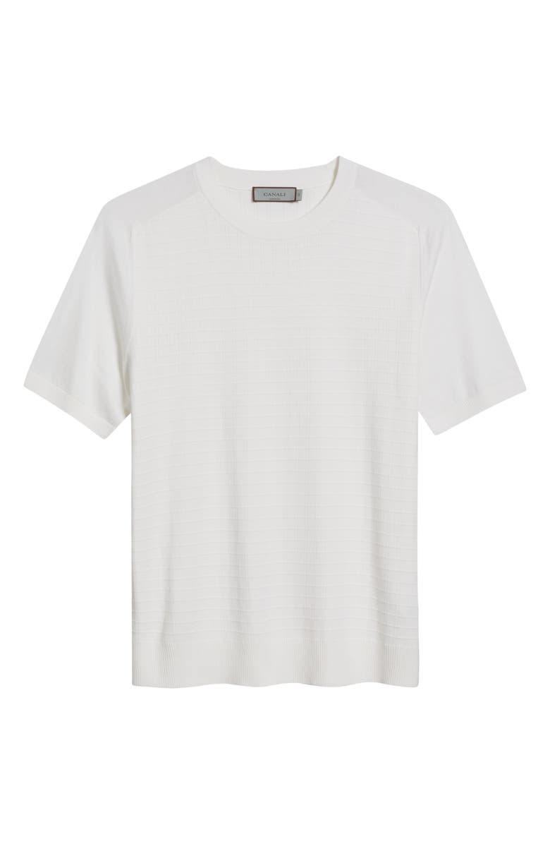 Canali Short Sleeve Check Jacquard Silk & Cotton Crewneck Sweater, Alternate, color, White