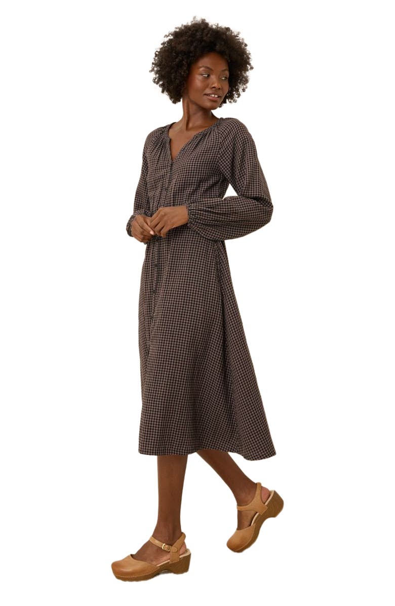 Pact Organic Cotton Coastal Double Gauze Poet Sleeve Dress, Alternate, color, Autumn Gingham