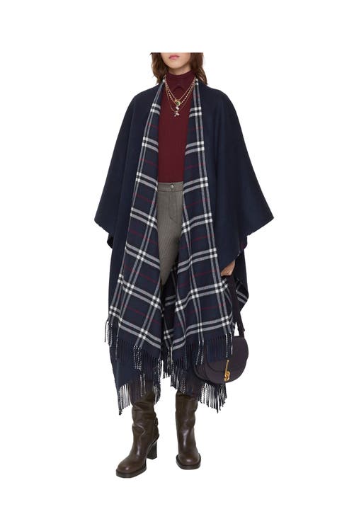 Burberry Reversible Check Wool Cashmere Cape In Blue