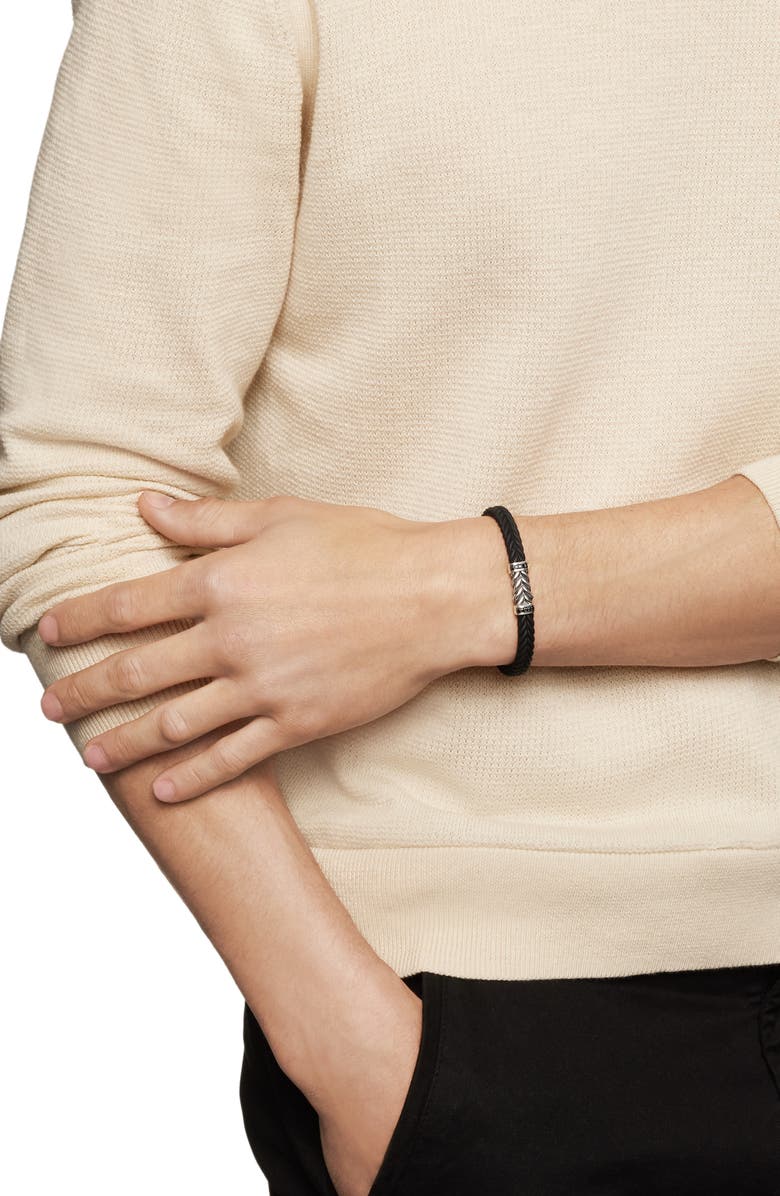 David Yurman Men's Chevron Bracelet in Black Rubber with Black Diamonds & Sterling Silver, 6mm, Alternate, color, 