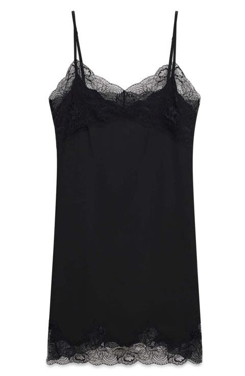 Silk Blend Lace Trim Minidress