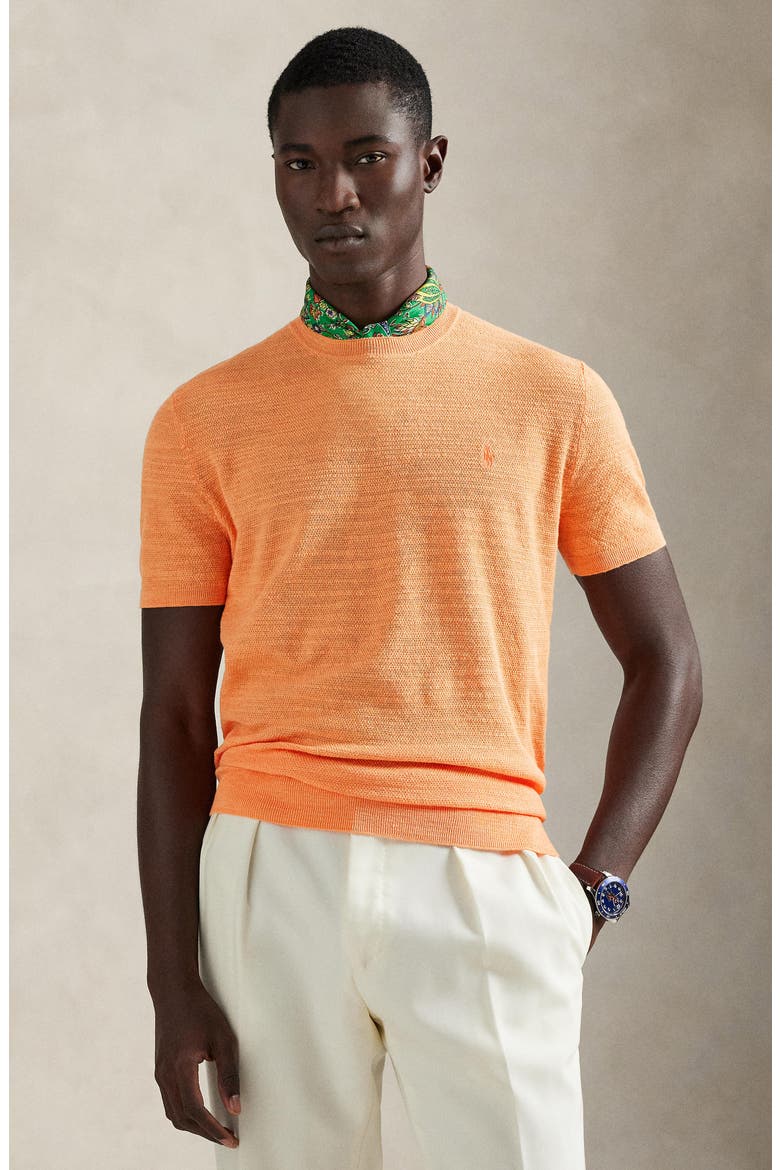 Textured Seed Stitch Cotton & Linen Sweater, Alternate, color, POPPY