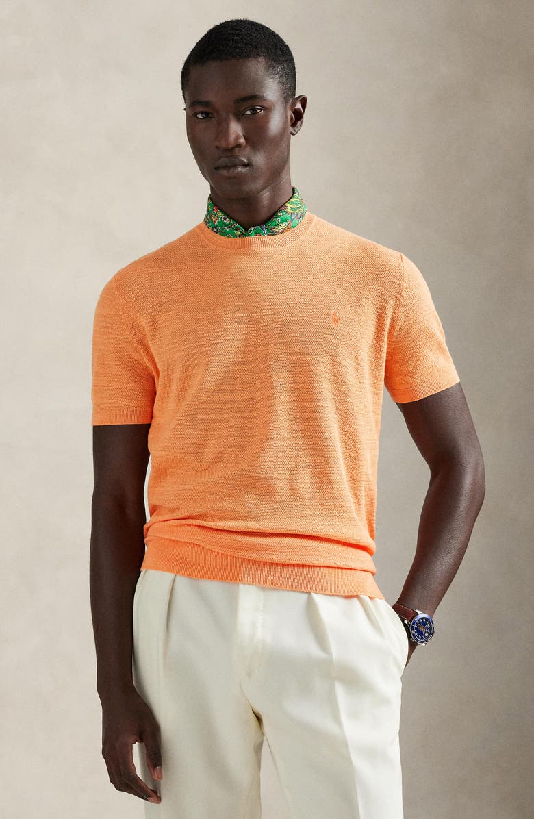 Polo Ralph Lauren Textured Seed Stitch Cotton & Linen Sweater, Alternate, color, Poppy